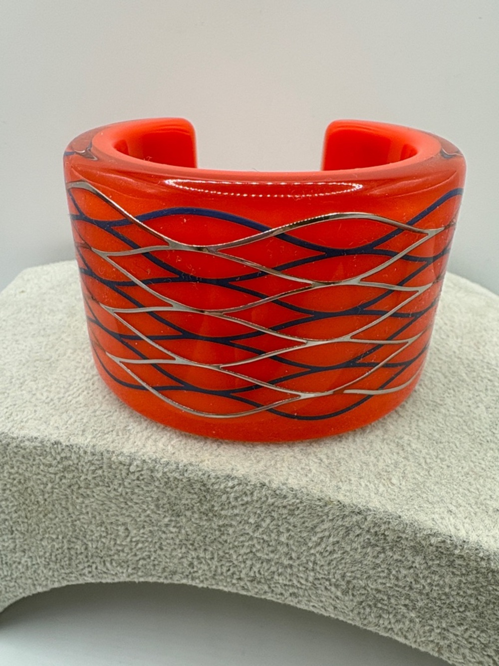 Kenzo H&M Collab Orange Resin Cuff with Blue & Silver Wave Detailing 6.76”
